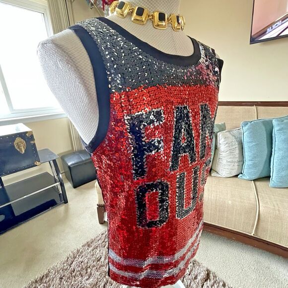 Y2K Move U Graphic Tank Top "FAMOUS" Women's SM Sequins Grunge Embellished Bling - Picture 7 of 13